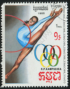 邮票体操女士健美操集邮竞争者运动员练习女性运动邮件图片