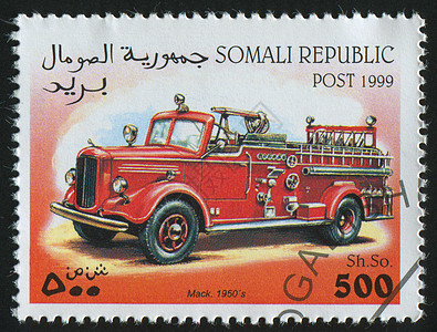邮票卡车红色梯子地址消防队员引擎车辆卡片警报邮件图片