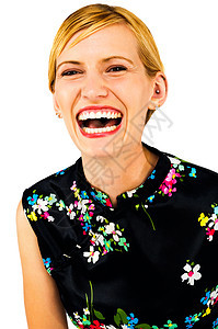 笑笑女人的装扮快乐女士衣服姿势白色嘴巴幸福图片