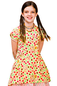 近身装扮女孩发型乐趣幸福白色童年衣服微笑青春期孩子连衣裙图片