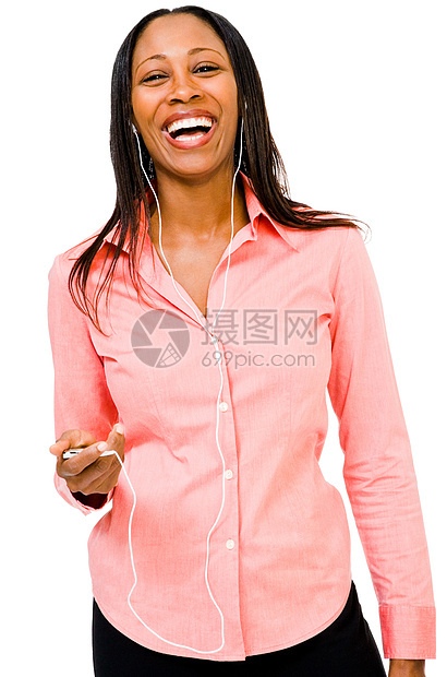 快乐的听音乐女人喜悦闲暇娱乐享受乐趣粉色中年人快乐音乐衬衫图片