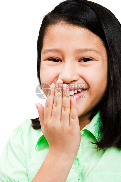 女孩微笑的肖像白色幸福童年青春期衣服孩子快乐图片