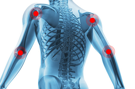 患有关节疼痛中心的人的骨骼细胞肩膀骨干圆圈生物学蓝色生物药品电脑躯干骨头图片