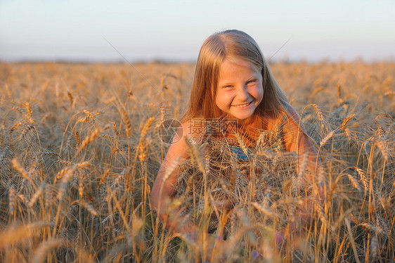 那个小麦店里的女孩晴天草地金发女性收成阳光土地美丽天空金子图片