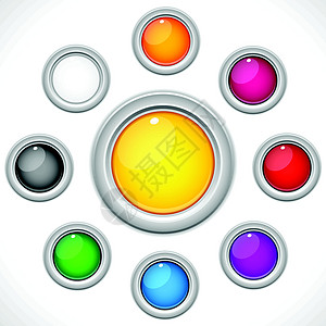 一套 9 个多彩光滑按钮玻璃橙子网络合金阴影网站蓝色金属互联网紫色图片