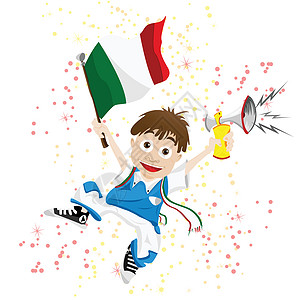 带旗帜和号角的意大利体育迷围巾世界噪音运动喇叭星星乐趣胜利足球插图图片