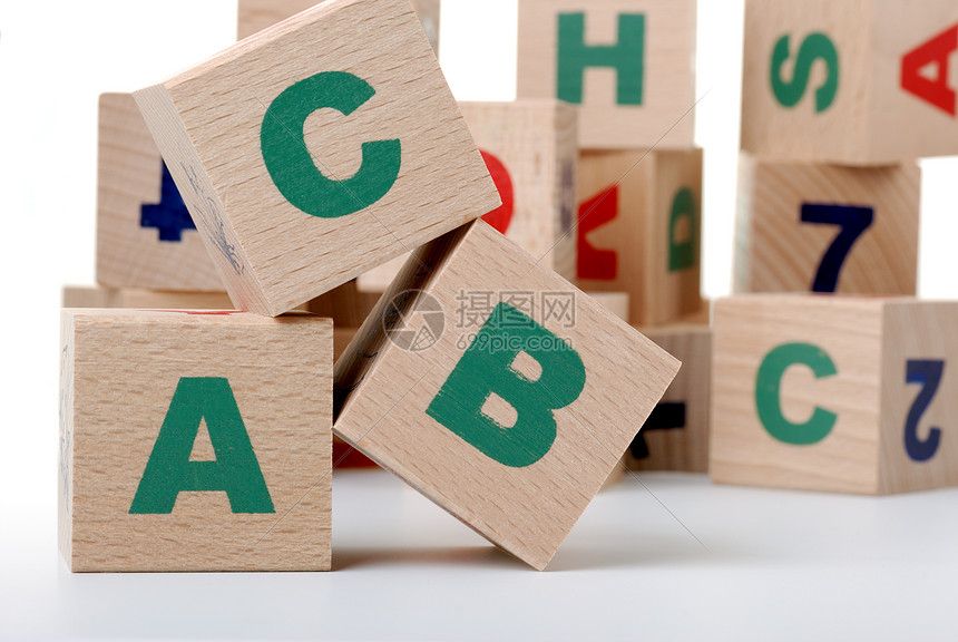 木字字母表乐趣童年立方体智慧学习孩子们绿色白色孩子游戏图片