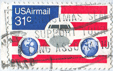 邮票航空地球喷射邮戳邮件机身集邮运输古董客机图片