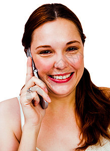 一名在手机上交谈的妇女的近身女士技术电讯乐趣姿势幸福机动性细胞电话微笑图片