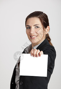 持有纸板管理人员卡片广告微笑白色女性商务商业套装成人图片