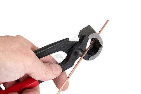 男人的手把锁匠工具保存起来 孤立在白色的背面扳手橡皮塑料合金制造商维修金属黑色工作小路图片