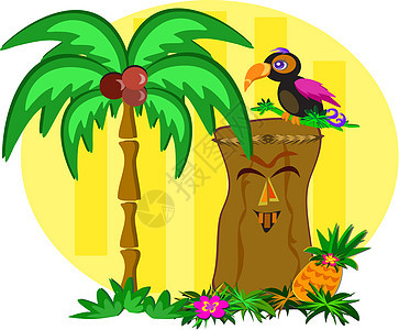 多彩多彩的图坎鸟 在一个快乐的提基上背景图片