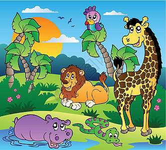非洲动物的非洲风景 1背景图片