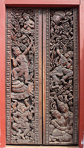 装饰木制门宗教木头传统遗产装饰品木工寺庙手工文化雕刻图片