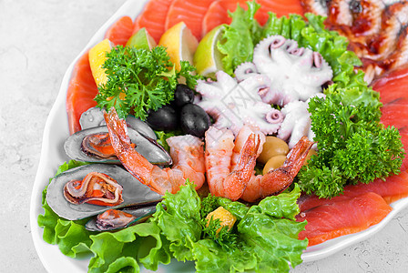 海食沙拉对虾贝类美食树叶章鱼蔬菜胡椒青菜牡蛎乌贼图片