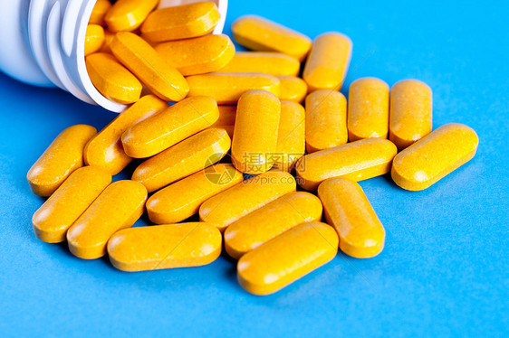 以药片形式补充卫生宏观处方保健化学黄色草本治疗药品科学图片