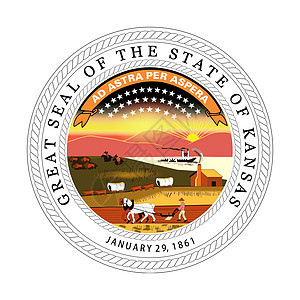 堪萨斯州海豹白色插图领土邮票圆形图形化印象图片