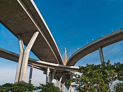 Bhumibol桥的一部分建筑蓝色场景运输风景路口工程戒指天空地标图片