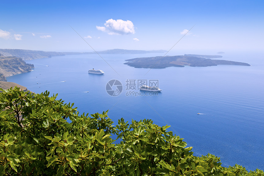 桑托里尼旅游山脉运输蓝色文化交通天空火山火山口悬崖图片