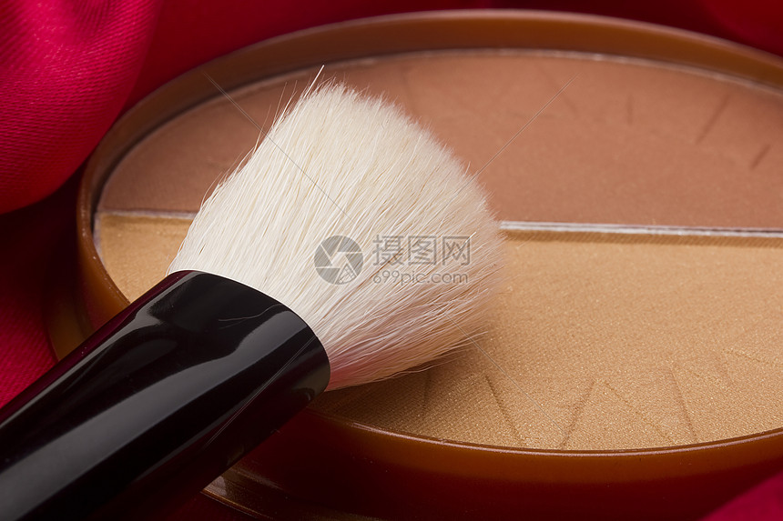 白笔刷温泉产品化妆品工具棕色矿物配饰褐色水平白色图片
