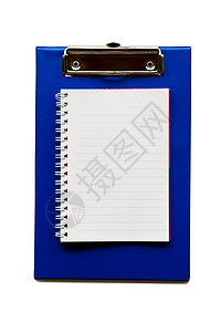 蓝色剪贴板上的空白纸报告科学笔记文档记事本白色商业办公室床单夹子图片