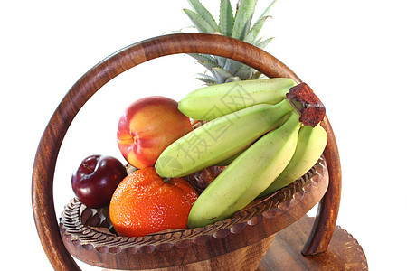 篮子里的水果混合李子维生素香蕉组合橘子食物菠萝油桃市场果味图片