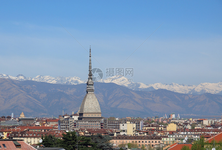 都灵视图中心天际鸟眼全景天线爬坡城市山脉图片