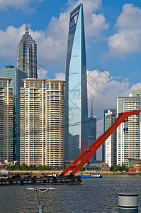 从 puxi 的上海布东风景高楼天空中心建筑经贸场景蓝色摩天大楼地标旅行图片