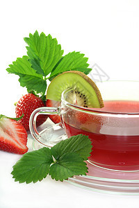 草莓清水茶杯子热饮浆果玻璃茶杯草本植物植物树叶奇异果饮料图片