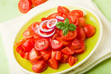番茄沙拉西红柿蔬菜素食有机食品沙拉盘子洋葱饮食图片