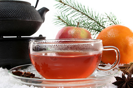 冬茶茶杯酿造八角茶壶香料肉桂橙子图片
