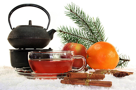 冬茶茶杯酿造八角肉桂橙子茶壶香料图片