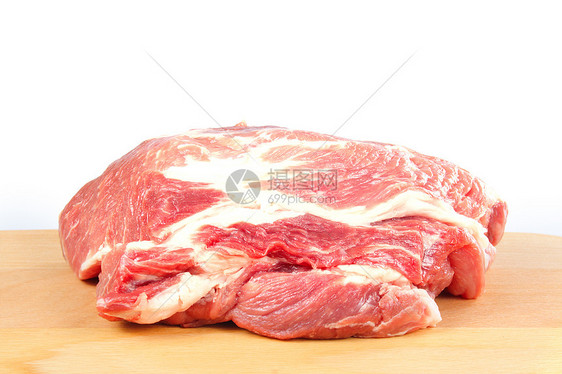 原生肉类猪肉粉色牛肉烹饪红色肌肉白色木板脖子食物图片