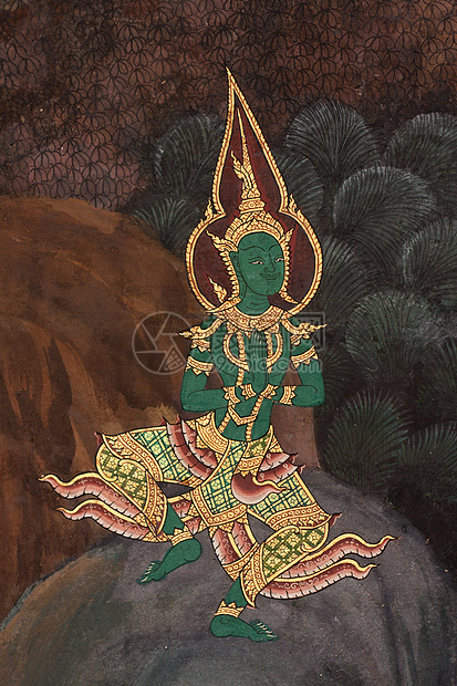 泰国模式文化场景动物宗教艺术建筑绘画金子寺庙绿色图片