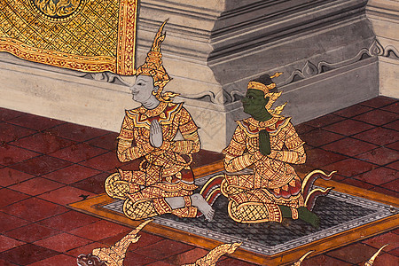 泰国模式绘画文化寺庙艺术动物绿色金子场景建筑宗教图片