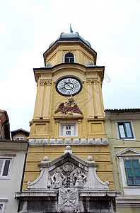 里耶卡的Baroque市钟塔城市街道建筑中心建筑学风格历史窗户景观旅行图片