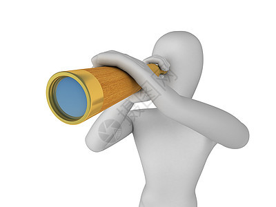 3D 人在Speyclass 中浏览海盗男人望远镜木头乐器管子监视金子反射镜片背景图片