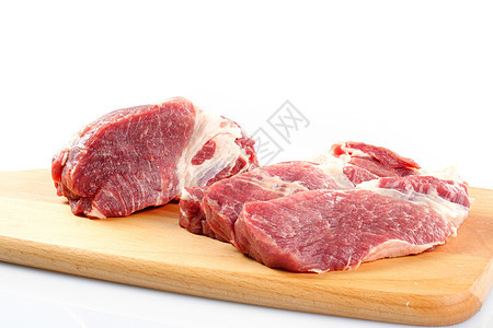原生肉类猪肉白色肌肉食物烹饪木板粉色牛扒红色脖子图片