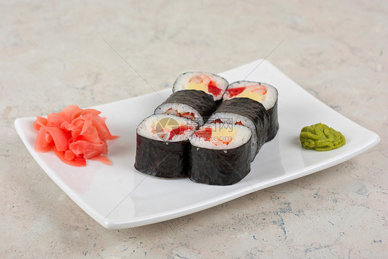 寿司卷文化美味美食盒子螃蟹猪肉便当沙拉芝麻柠檬图片
