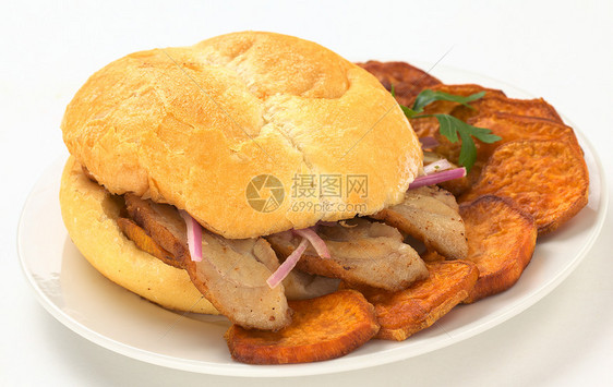 秘鲁人桑威奇 被称为潘康小吃包子洋葱盘子猪肉早餐食物面包油炸营养图片