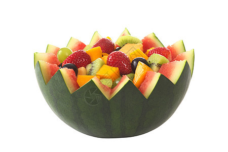 Melon碗水果沙拉情调浆果早餐黄色照片水平营养小吃西瓜绿色图片