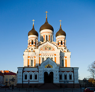 塔林亚历山大内夫斯基大教堂穹顶红色城市旅行大教堂蓝色戏剧性宗教教会建筑图片