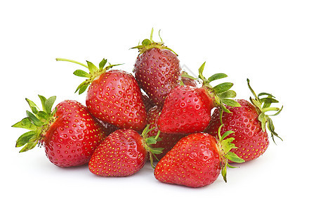 白色上隔离的新鲜草莓宏观甜点食物种子叶子浆果绿色水果红色饮食图片