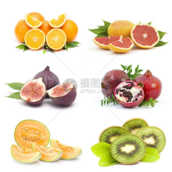 收集新鲜果实红色食物奇异果石榴团体收成拼贴画黄色柚子绿色图片