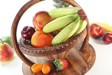 篮子里的水果混合油桃组合食物维生素香蕉果味奇异果市场菠萝李子图片
