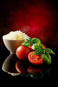 美食米饭大米和西番茄谷物健康饮食红浆饮食食物西红柿草药营养香料味道背景