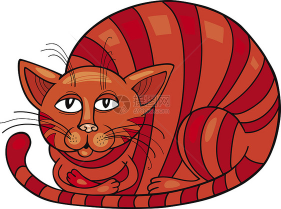 红猫咪胡须插图猫科动物尾巴卡通片红色艺术绘画说谎漫画图片