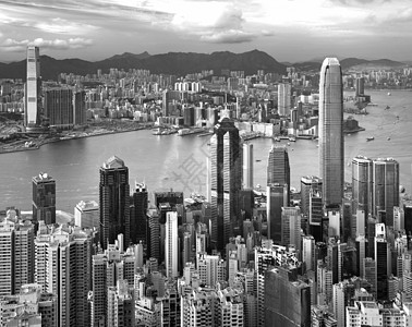 黑白城市香港 黑白天空旅行城市旅游假期摩天大楼顶峰办公室码头建筑背景