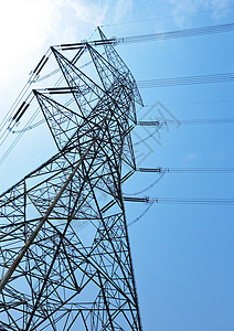 电力传输塔力量工业变压器危险蓝色天空电气导体电缆金属图片