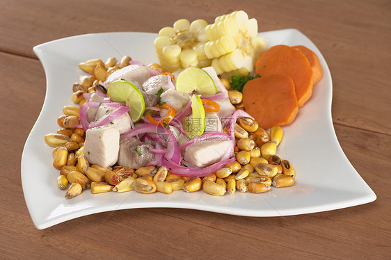 秘鲁 斯蒂尔切维奇食物草本植物白色照片洋葱橙子水平玉米午餐腌鱼图片